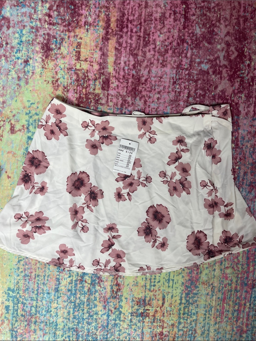 Brandy Melville White Skirt with Mauve Floral Print